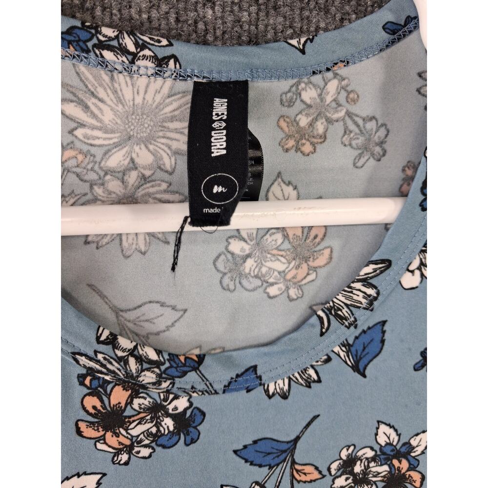 Agnes & Dora Tank Top Womens Medium Relaxed Ruffle Peplum Blue Floral Drop Waist - Picture 2 of 6